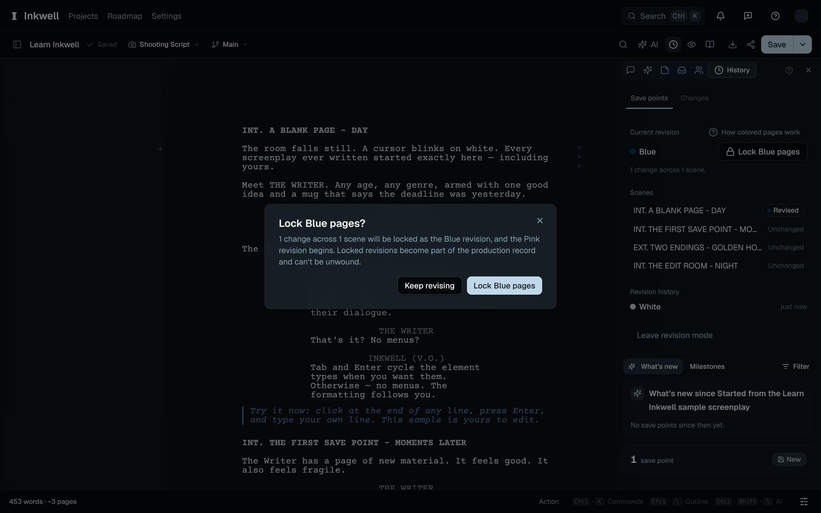 Bestätige Blue-Seiten sperren (1), um diese Revision auszugeben und die nächste Farbe zu beginnen.