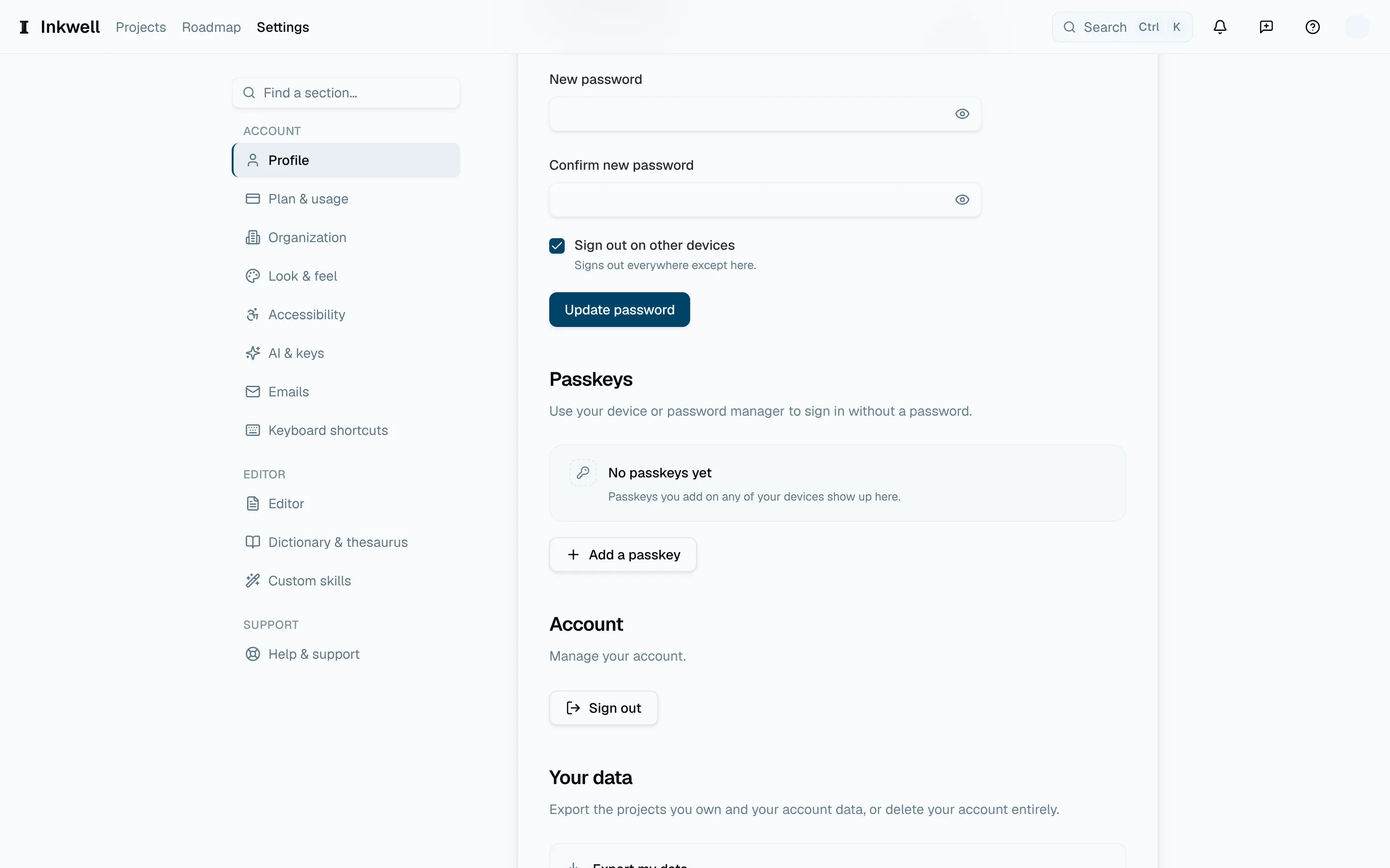 Passkeys im Profil (1): Beginne mit Passkey hinzufügen und folge dann der Aufforderung deines Geräts.