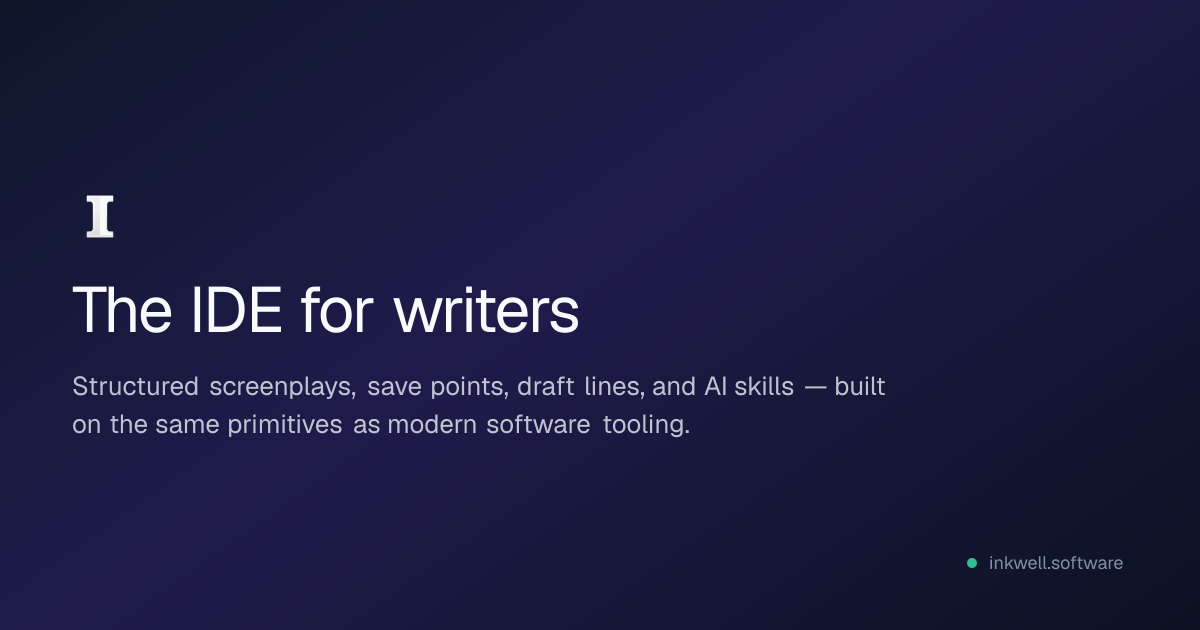 Screenshot of Inkwell, Screenwriting software with version control and reviewable AI